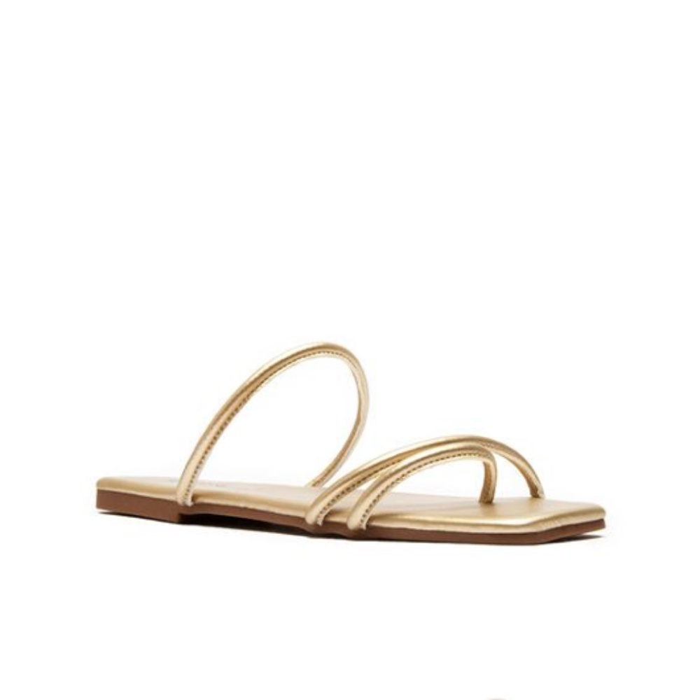 Square Toe Strappy Slide Sandals in Light Gold - Picture 2 of 7